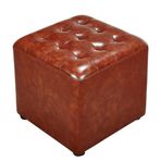 Kahverengi Deri Puf Küp 40x40x35cm (16x16x14 inç) Masif Ahşap Tabure Modern Sehpa Oturma Odası için Şık Küçük Tezgah Döşemeli Osmanlı