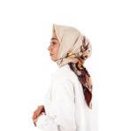 Kahverengi Derya Desen Twill İpek Eşarp