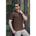 Kahverengi Desenli Polo Yaka Triko Erkek Tişört E7155 - M