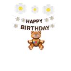 Kahverengi Eva Happy Bırthday,Papatya Folyo Balon ve Oturan Ayı Folyo Balon Seti