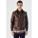 Kahverengi Gömlek Yaka Hakiki Deri Comfort Fit Rahat Kesim Casual Mont 1038235208