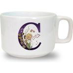Kahverengi Gül C Harfi Baskılı Seramik Beyaz Kahve Kupası - 199 ml