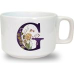 Kahverengi Gül G Harfi Baskılı Seramik Beyaz Kahve Kupası - 199 ml