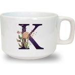 Kahverengi Gül K Harfi Baskılı Seramik Beyaz Kahve Kupası - 199 ml