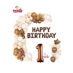 Kahverengi Happy Birthday 1 Yaş Folyo Balon Krem Beyaz Kahverengi Konsept Doğum Günü Parti Seti