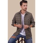 Kahverengi Hasır Desenli Oversize Oduncu Erkek Gömlek