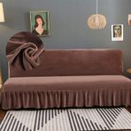 Kahverengi kadife kolsuz futon kapak fırfır etek elastik alt Slipcover kanepe ve yatak koruyucu küçük Futon kanepe için şık mobilya koruyucu