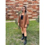 Kahverengi Kadın Oversize Şardonlu Suni Deri Ceket - XL - Relax Fit