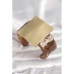Kahverengi Mermer Desen Akrilik Plastik Gold Kare Plaka Model Vintage Kadın Bilezik 5886