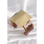 Kahverengi Mermer Desen Akrilik Plastik Gold Kare Plaka Model Vintage Kadın Bilezik - EBJ250201W30895 BB6682