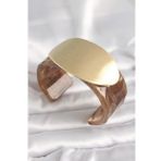 Kahverengi Mermer Desen Akrilik Plastik Gold Oval Plaka Model Vintage Kadın Bilezik