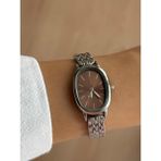 Kahverengi Oval Kasa Çelik Kordon Vintage Gümüş Minimal Kadın Kol Saati -59