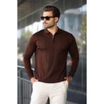 Kahverengi Polo Yaka Fermuarlı Erkek Kazak E7427 - 2XL