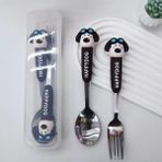 Kahverengi Premium Çocuk Çizgi Film Figürlü Paslanmaz Çelik Uçlu Çatal-Kaşık Set, 3 Parça (24+ Ay)