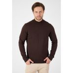 Kahverengi Saf %100 Pamuk Erkek Yarım Balıkçı Yaka Triko Kazak - 2XL