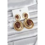 Kahverengi Sallantılı Damla Model Gold Renk Vintage Kadın Küpe