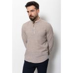Kahverengi Slim Fit Yarım Patlı Erkek Gömlek - Kahverengi - Ekru