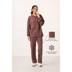 Kahverengi Yumuşak Dokulu Kapüşonlu Oversize Kadın Eşofman Tunik Takım - 95348 Kahverengi