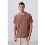 Kahverengi Yüzeyi Dokulu Rahat Form Basic Erkek T-Shirt - 88436