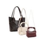 Kahverengi/Krem/Bordo SHK278 Suni Deri El Kol ve Omuz 3'lü Çanta Seti (SHK108-SHK207-SHK24) Kahverengi/Krem/Bordo
