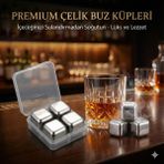 Kaia Life 4'lü Çelik Metal Kaplama Viski Taşı Soğutma Buz Küpü