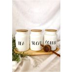 KaiHome 3lü Bambu Kapaklı 800ML Cam Çay/Kahve/Şeker Kavanoz Seti+AHŞAP KAŞIK