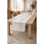 KaiHome Shine White Keten Heryeri Fırfırlı Dikdörtgen Runner 50CMX150CM