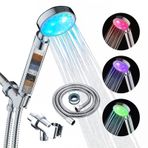KAIREY Filtreli Led Duş Başlığı 7 Renk Işık Değişimi Otomatik Olarak Sert Su için El Duş Başlığı Cilalı Krom 60 İnç Paslanmaz Çelik Hortum ve Ayarlanabilir Braket Filtre Duş Başlığı