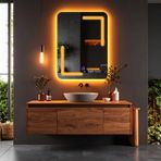 Kaivo Led'li Lazer Kumlamalı Lavabo & Banyo Aynası (Dokunmatik Sensörlü) amber ledli 80 x 60