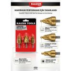 Kaizer Tools 3 Parça Hss Titanyum Kaplı Kademeli Delme Seti Sac Metal Delme Ucu Havşa Başlı Matkap - Sarı