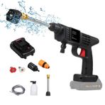 kajilai Akülü Basınçlı Yıkama Makinesi, 150PSI Portatif Basınçlı Temizleyici, 6'sı 1 Arada Püskürtücü Pil ve Şarj Cihazı ile Elde Taşınabilir 24V 1500mAh Şarj Edilebilir Pil Araba Yıkama, Çiçek Sulama