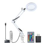 kajilai D C5V 2A 8W 80 LED'li Masa Lambası 5x Büyüteçli Salıncak Kol Kelepçeli Masa Lambası USB ile Çalışır Kontrol Ünitesiyle Güçlendirilir 3 Renk Sıcaklık Değişimi/ 10 Seviye Kısılabilir Parlaklık A