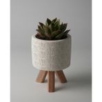 Kaju Creative Dekoratif Beton Saksı - Karo Çizgi - Beyaz