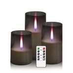 kakoya Alevsiz Mumlar Yükseltilmiş Gerçekçi Titreyen Alev LED Mumlar, Uzaktan Zamanlayıcılarla Pille Çalışan Mumlar, Akrilik Elektrikli Mumlar 3'lü Set (D 3" xH 4" 5" 6") (Gri)