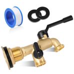 KAKSEY Yağmur Namlusu Tıkaç Kiti - 2 Yollu NPT 3/4 '' Çıkışlı Pirinç Yağmur Suyu Varil Tıkacı, 1-1/4 inç Bölme Bağlantılı Yağmur Suyu Toplama Varili için, 5 55 Galon Tambur Su Deposu İçerir