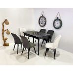 Kaktüs Avm 6 Kişilik Açılır Masa Sandalye Takımı Mutfak Masası Takımı Salon Masası Yemek Masası Masa Takımı - Gri - Krem - 80 x 130 cm