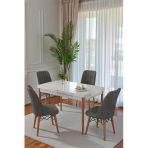Kaktüs Avm 80X170cm Mutfak Masası Takımı | 4 Kişilik Açılır Masa Sandalye Takımı - Beyaz Masa - Antrasit