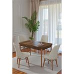 Kaktüs Avm 80x170CM Mutfak Masası Takımı | 4 Kişilik Açılır Masa Sandalye Takımı - Ceviz Masa - Krem