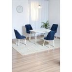 Kaktüs Avm Arven Beyaz Mdf 70X110 Sabit Mutfak Masası Takımı Beyaz Metal Ayak 4 Lacivert Sandalye - 70 x 110 cm
