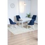 Kaktüs Avm ARVEN Beyaz Sunta 70x110 Sabit Mutfak Masası Takımı Beyaz Metal Ayak 4 Lacivert Sandalye