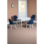 Kaktüs Avm Florn Beyaz 80 x 132 Açılabilen Mdf Masa Metal Ayaklı Mutfak Masası Takımı 4 Lacivert Sandalye - 80 x 132 cm