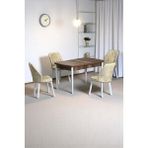 Kaktüs Avm Florn Ceviz 80 x 132 Açılabilen MDF Masa Metal Ayaklı Mutfak Masası Takımı 4 Krem Sandalye