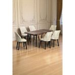 Kaktüs Avm Luna Ceviz 80 x 132 Açılabilen Mdf Masa Siyah Metal Ayaklı Mutfak Masası 6 Krem Sandalye - 80 x 132 cm