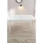 Kaktüs Avm Milas Serisi 80 x 132 Açılabilen Beyaz MDF Mutfak Masası, Yemek Masası Metal Ayak