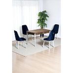 Kaktüs Avm Monera Ceviz 80 x 132 Açılabilen MDF Masa Metal Ayaklı Mutfak Masası Takımı 4 Lacivert Sandalye