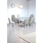 Kaktüs Avm Sonata Beyaz 80 x 132 Açılabilen Mdf Masa Metal Ayaklı Mutfak Masası Takımı 6 Krem Sandalye - 80 x 132 cm