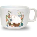 Kaktüs ve Kedi Baskılı Seramik Beyaz Kahve Kupası - 199 ml