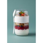 KaktüsKedi Kaşık Çatallı Cam Meyveli Yoğurt Müsli Kabı - Yemek Taşıma Ve Saklama Kabı - Öğün Bardağı 625 ML