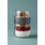 KaktüsKedi Kaşıklı Çatallı Cam Öğün Bardağı - Yemek Taşıma Ve Saklama Kabı - Müsli Kabı 625 Ml Antrasit, 7480000717855
