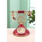 KaktüsKedi Vintage Telefon Model Nostaljik Dekoratif Masa Saati - Çalar Saat Kırmızı